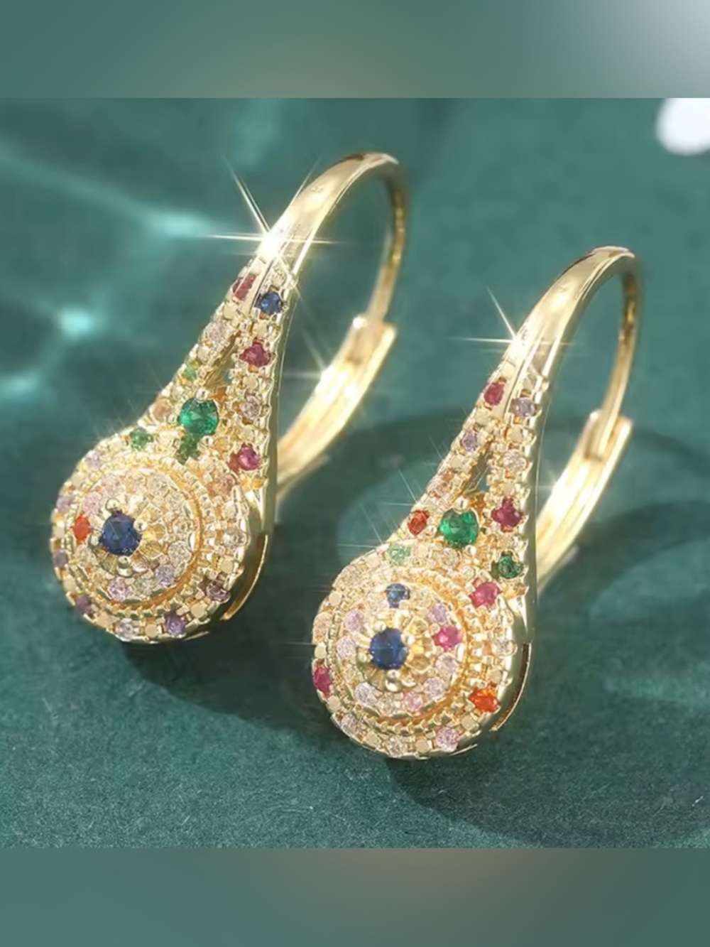 New Multicolored Gem 18k Gold Earrings